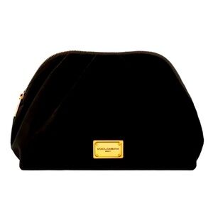 Dolce & Gabbana Women Black Velvet Signature Cosmetic Pouch Makeup Bag New